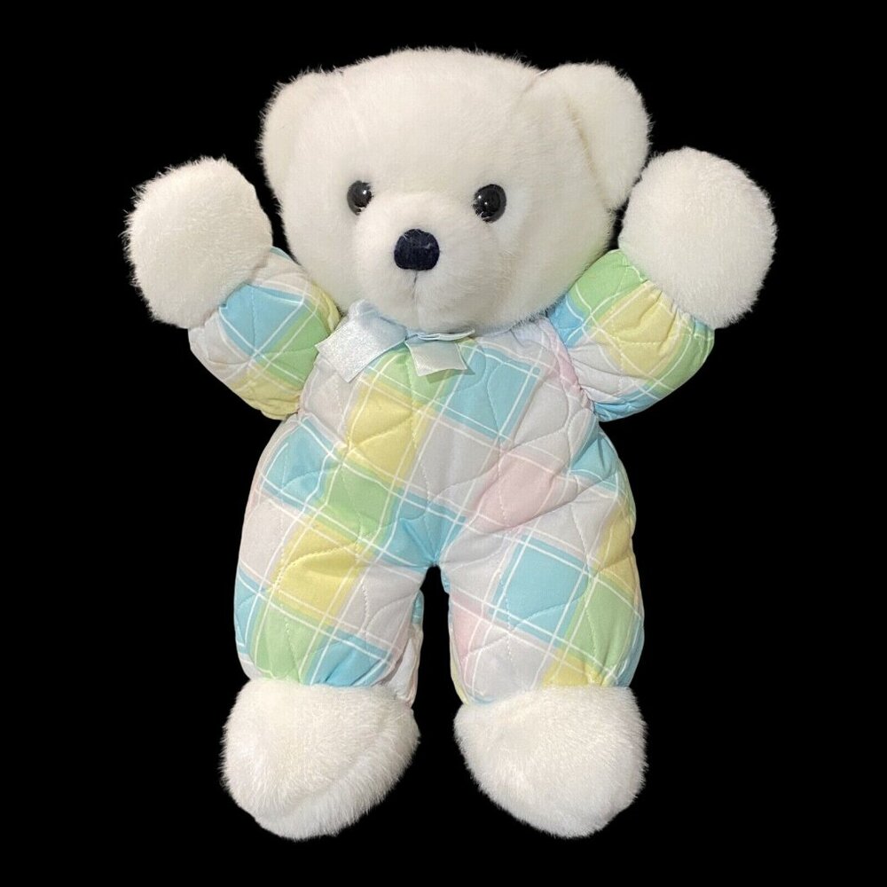 Dakin Cuddles Plush Teddy Bear 15" White Pastels Vintage Stuffed Animal‎